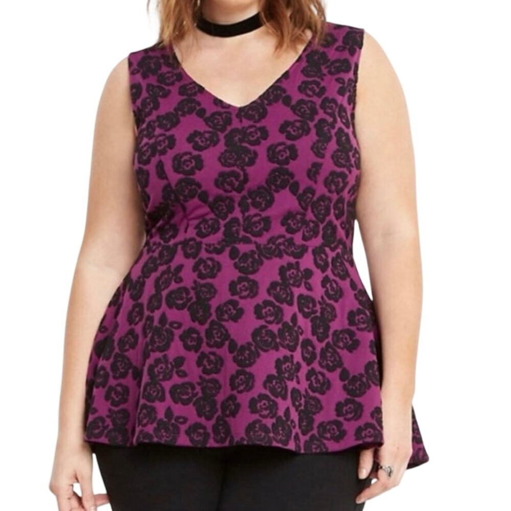 TORRID Peplum Floral Blouse in Purple and Black Size 3X New without Tag